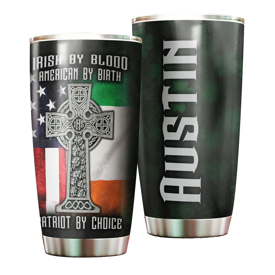 Camellia Personalized American Irish Patriot By Choice US Flag Stainless Steel Tumbler - Double-Walled Insulation Travel Thermal Cup With Lid Gift For Irish American 4th Of July