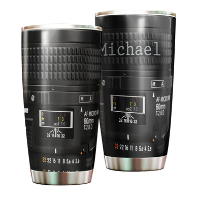 Camellia Personalized Photographer Camera Lens Graphic Stainless Steel Tumbler - Double-Walled Insulation Travel Thermal Cup With Lid Gift For Photographer