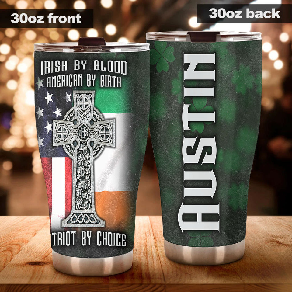 Camellia Personalized American Irish Patriot By Choice US Flag Stainless Steel Tumbler - Double-Walled Insulation Travel Thermal Cup With Lid Gift For Irish American 4th Of July
