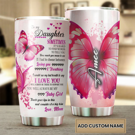 Camellia Personalized Butterfly To My Daughter Stainless Steel Tumbler - Double-Walled Insulation Thermal Cup With Lid Mom Gift For Daughter