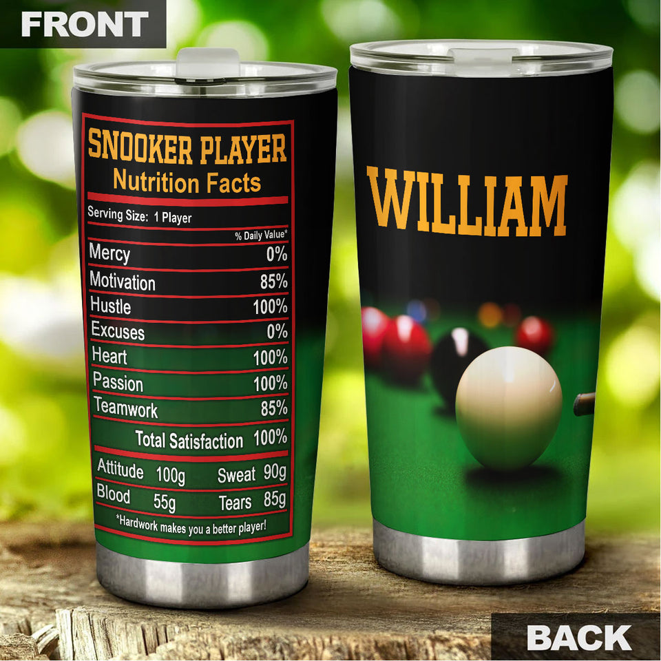 Camellia Personalized Billiards Snooker Player Nutrition Facts Stainless Steel Tumbler - Double-Walled Insulation Sporty Thermal Cup With Lid Gift For Pool Player Billiards