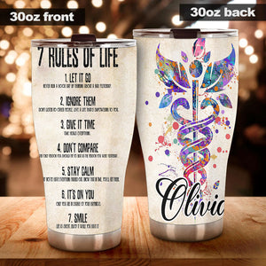 Camellia Personalized 7 Rules Of Life Inspiring Quotes Stainless Steel Tumbler - Double-Walled Insulation Thermal Cup With Lid Gift For Birthday