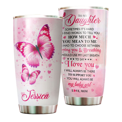 Camellia Personalized Butterfly To My Daughter Loving Letter Stainless Steel Tumbler - Double-Walled Insulation Thermal Cup With Lid Mom Gift For Kids Daughter