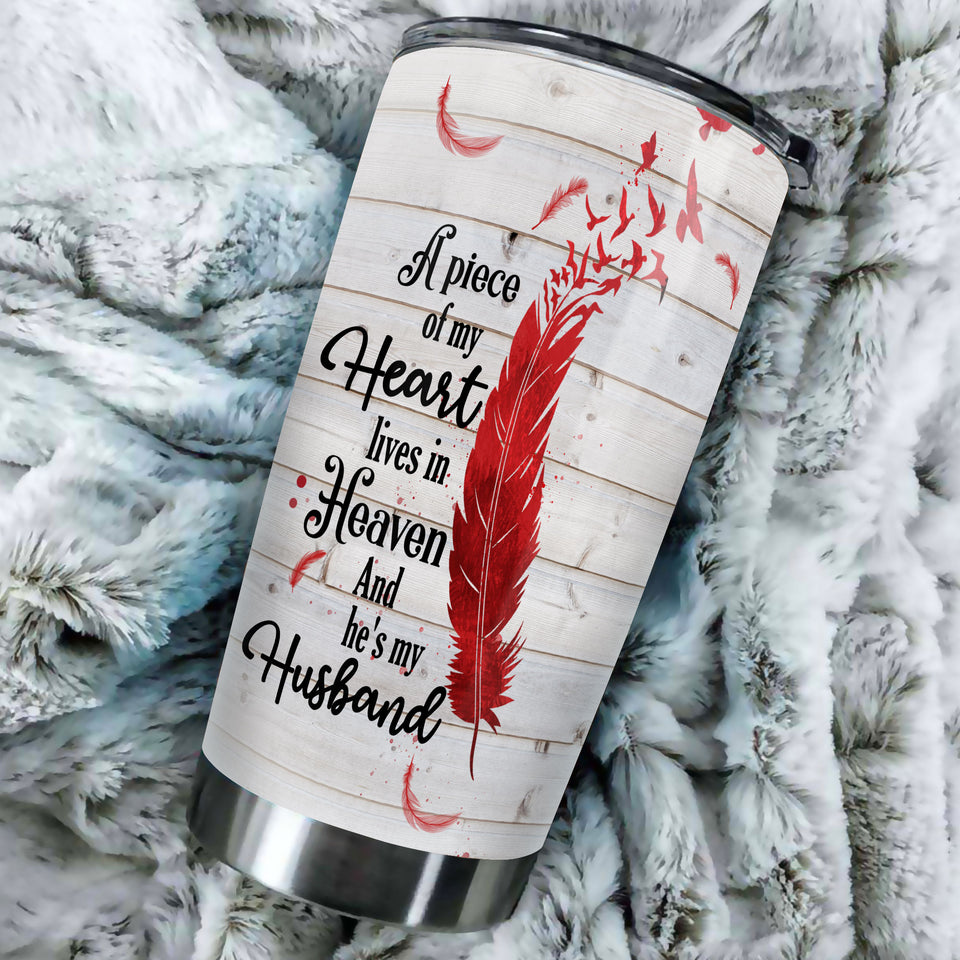 Camellia Personalized Widow A Piece Of My Heart Heaven Wooden Style Missing Quotes Stainless Steel Tumbler - Double-Walled Insulation Thermal Cup With Lid Gift For Memorial