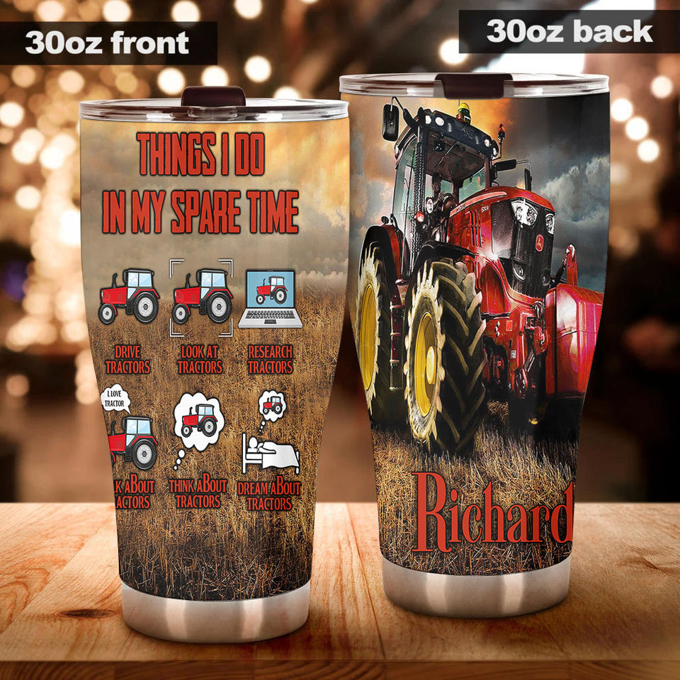 Camellia Personalized Red Tractor Things I Do In My Spare Time Farming Stainless Steel Tumbler - Double-Walled Insulation Travel Thermal Cup With Lid Gift For Farm Tractor Lover