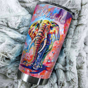 Camellia Personalized Watercolor Elephant I Am Brave Fearless Stainless Steel Tumbler - Double-Walled Insulation Travel Thermal Cup With Lid Gift For Hippie Hipster