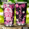 Camellia Personalized 3D Henna Hippie Pink Skull And Butterfly Stainless Steel Tumbler - Double-Walled Insulation Travel Thermal Cup With Lid Gift For Hipster