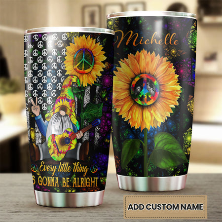 Camellia Personalized Sunflower Hippie Gnome Gonna Be Alright Stainless Steel Tumbler - Double-Walled Insulation Thermal Cup With Lid Gift For Hipster Peace Lover