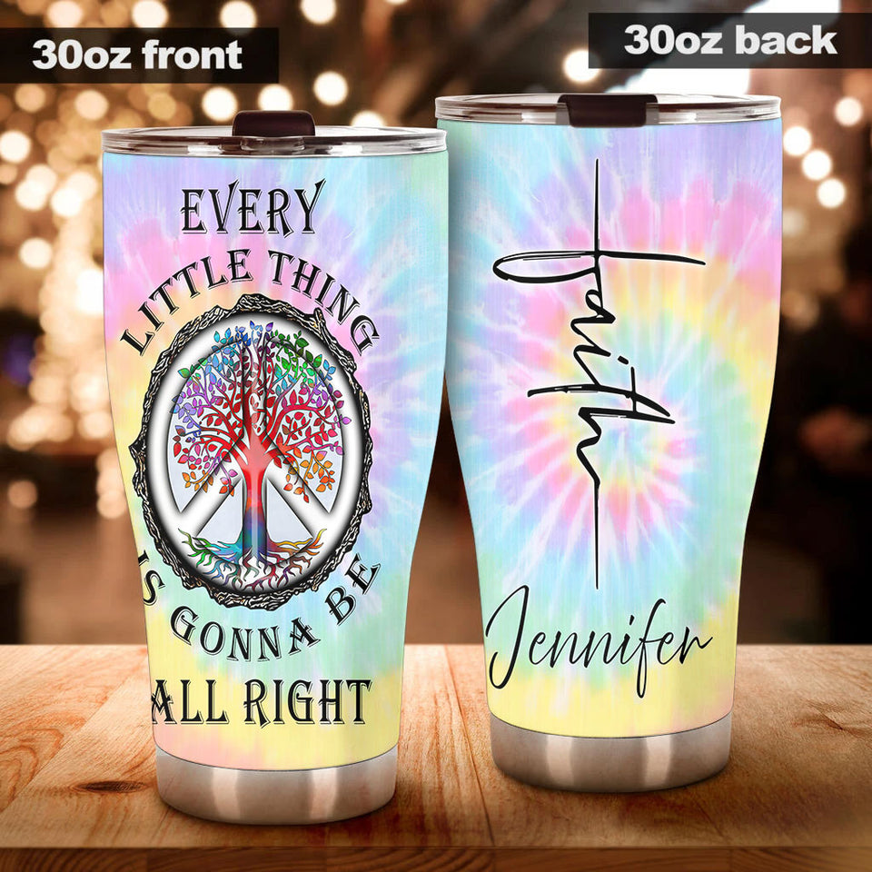 Camellia Personalized Hippie Every Little Thing Gonna Be Alright Stainless Steel Tumbler - Double-Walled Insulation Thermal Cup With Lid Gift For Hipster Peace Lover
