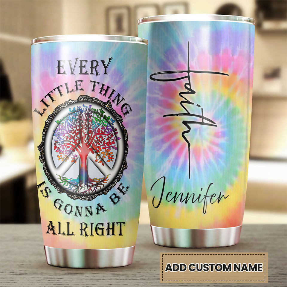 Camellia Personalized Hippie Every Little Thing Gonna Be Alright Stainless Steel Tumbler - Double-Walled Insulation Thermal Cup With Lid Gift For Hipster Peace Lover