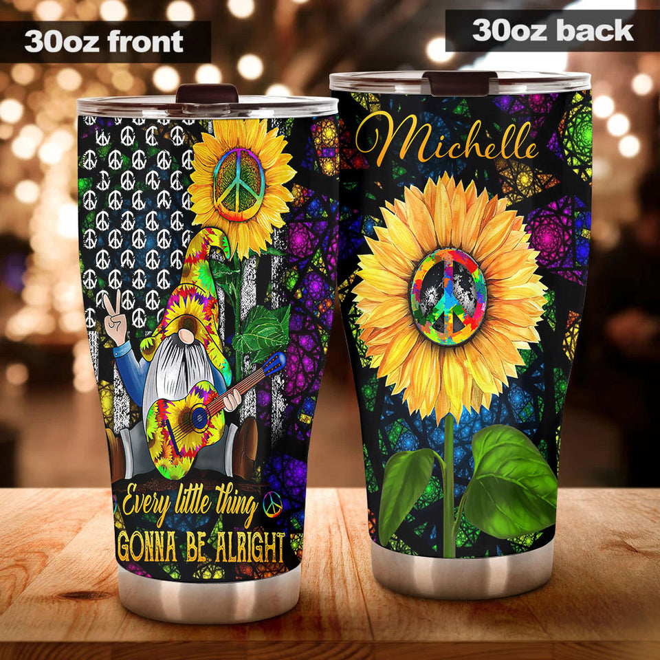 Camellia Personalized Sunflower Hippie Gnome Gonna Be Alright Stainless Steel Tumbler - Double-Walled Insulation Thermal Cup With Lid Gift For Hipster Peace Lover