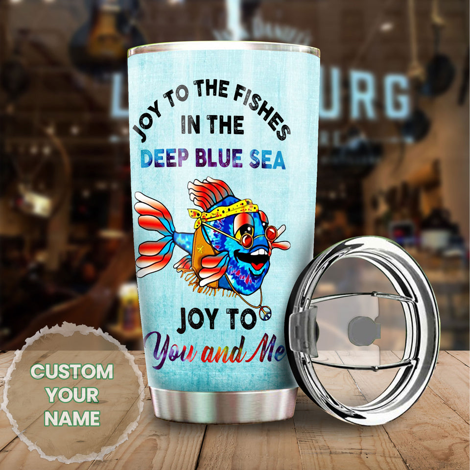Camellia Personalized Hippie Fish Joy To You And Me Stainless Steel Tumbler - Double-Walled Insulation Thermal Cup With Lid Gift For Hipster Peace Lover