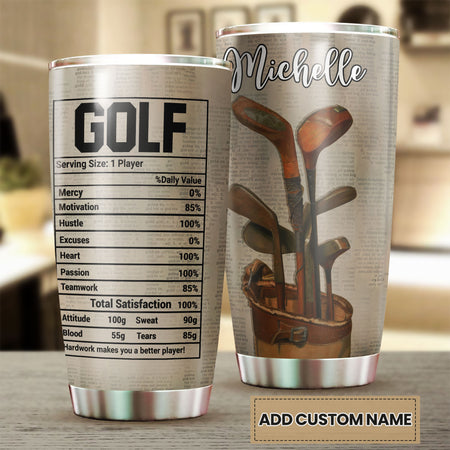 Camellia Personalized Golf Nutrition Facts Better Player Stainless Steel Tumbler - Double-Walled Insulation Sporty Thermal Cup With Lid Gift For Golfer Dad