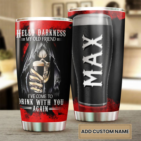 Camellia Personalized Hello Darkness Come To Drink With You Beer Stainless Steel Tumbler - Double-Walled Insulation Beer Thermal Cup With Lid Gift For Beer Dad Uncle