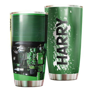 Camellia Personalized Green Tractor Technician Machine Time Farming Stainless Steel Tumbler - Double-Walled Insulation Travel Thermal Cup With Lid Gift For Farm Tractor Lover