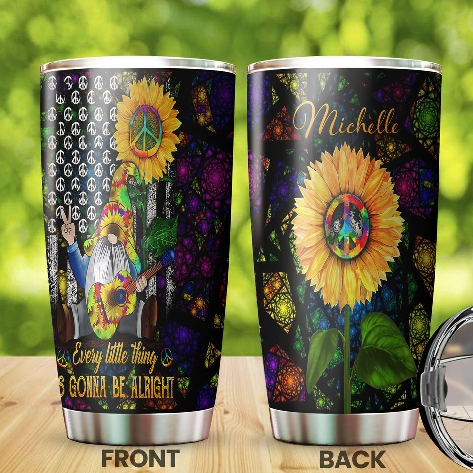 Camellia Personalized Sunflower Hippie Gnome Gonna Be Alright Stainless Steel Tumbler - Double-Walled Insulation Thermal Cup With Lid Gift For Hipster Peace Lover