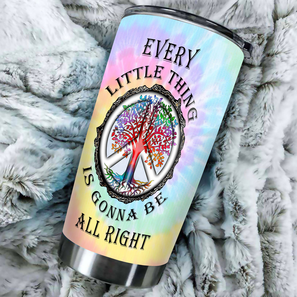 Camellia Personalized Hippie Every Little Thing Gonna Be Alright Stainless Steel Tumbler - Double-Walled Insulation Thermal Cup With Lid Gift For Hipster Peace Lover