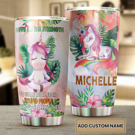 Camellia Personalized Unicorn Zen Meditation Give Me Strength Stainless Steel Tumbler - Double-Walled Insulation Thermal Cup With Lid Gift For Unicorn Lover Girls