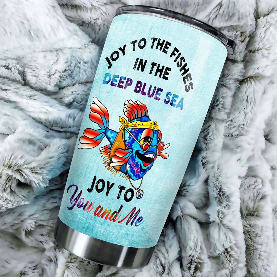 Camellia Personalized Hippie Fish Joy To You And Me Stainless Steel Tumbler - Double-Walled Insulation Thermal Cup With Lid Gift For Hipster Peace Lover