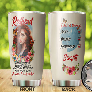 Camellia Personalized Redhead Hated By Many Loved By Plenty Girl Stainless Steel Tumbler - Double-Walled Insulation Thermal Cup With Lid Gift For Birthday Girl Women