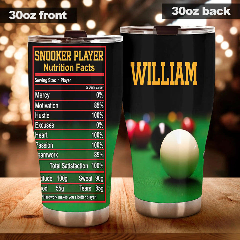 Camellia Personalized Billiards Snooker Player Nutrition Facts Stainless Steel Tumbler - Double-Walled Insulation Sporty Thermal Cup With Lid Gift For Pool Player Billiards