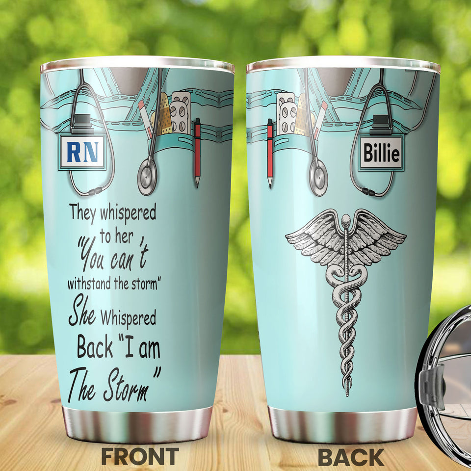 Camellia Personalized I Am The Storm Stainless Steel Tumbler - Customized Double-Walled Insulation Thermal Cup With Lid Gift For Nurse Doctor