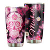 Camellia Personalized 3D Henna Hippie Pink Skull And Butterfly Stainless Steel Tumbler - Double-Walled Insulation Travel Thermal Cup With Lid Gift For Hipster