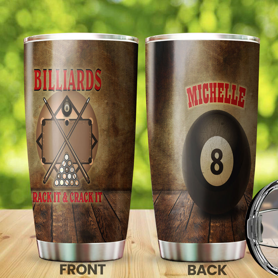 Camellia Personalized Billiards Rack It Crack It Stainless Steel Tumbler - Double-Walled Insulation Thermal Cup With Lid Gift For Dad Sport Lover