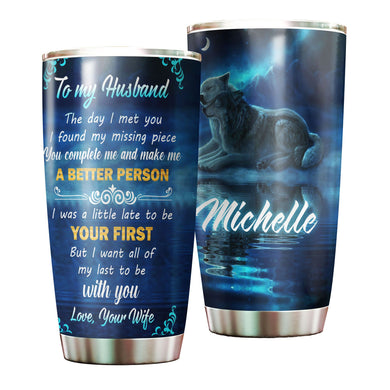 Camellia Personalized Wolves To My Husband Loving Letter Stainless Steel Tumbler - Double-Walled Insulation Thermal Cup With Lid Valentines Day Gift For Couple Husband Boyfriend