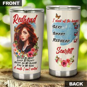 Camellia Personalized Redhead Hated By Many Loved By Plenty Girl Stainless Steel Tumbler - Double-Walled Insulation Thermal Cup With Lid Gift For Birthday Girl Women