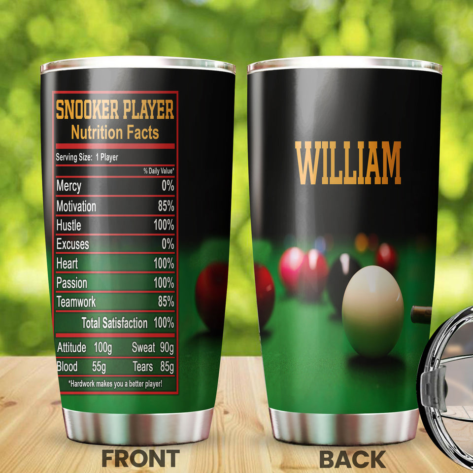 Camellia Personalized Billiards Snooker Player Nutrition Facts Stainless Steel Tumbler - Double-Walled Insulation Sporty Thermal Cup With Lid Gift For Pool Player Billiards