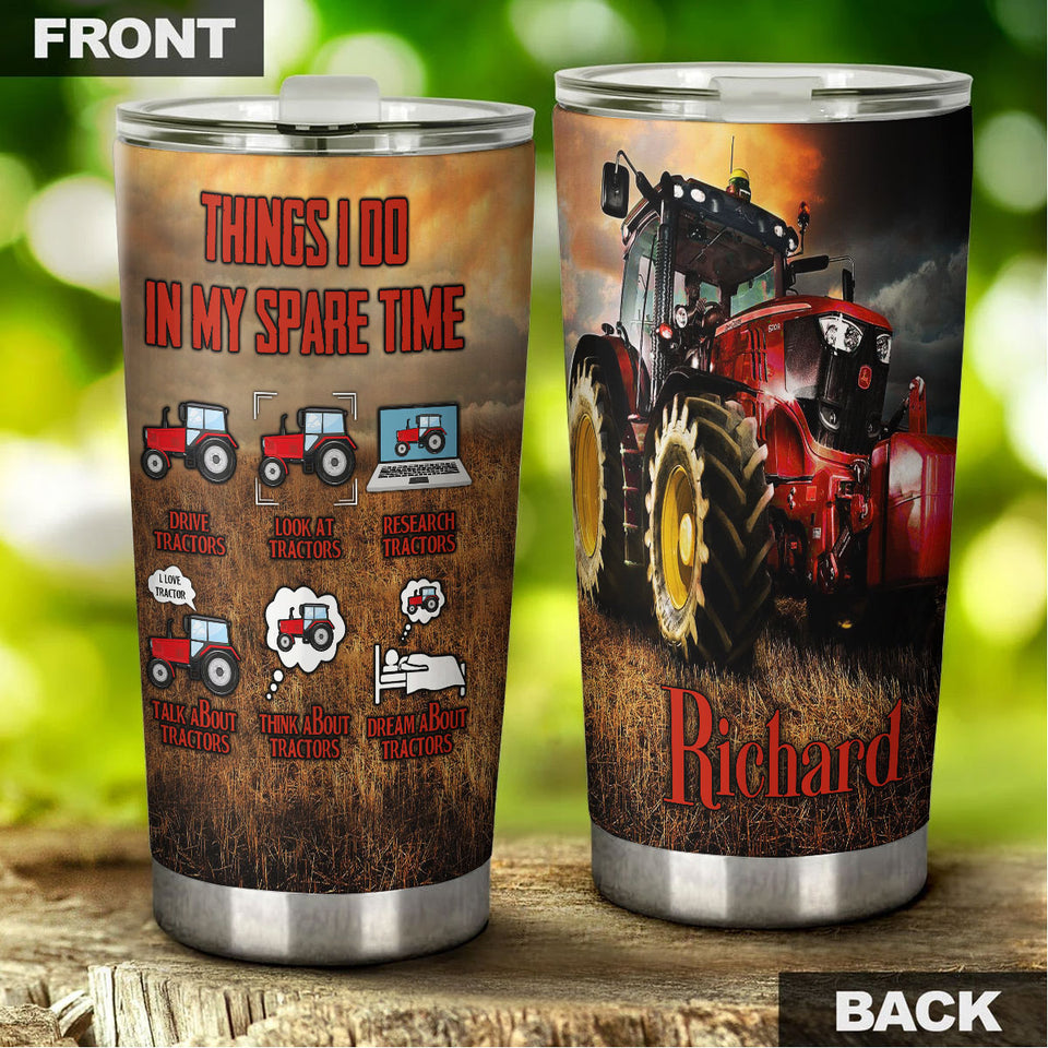 Camellia Personalized Red Tractor Things I Do In My Spare Time Farming Stainless Steel Tumbler - Double-Walled Insulation Travel Thermal Cup With Lid Gift For Farm Tractor Lover