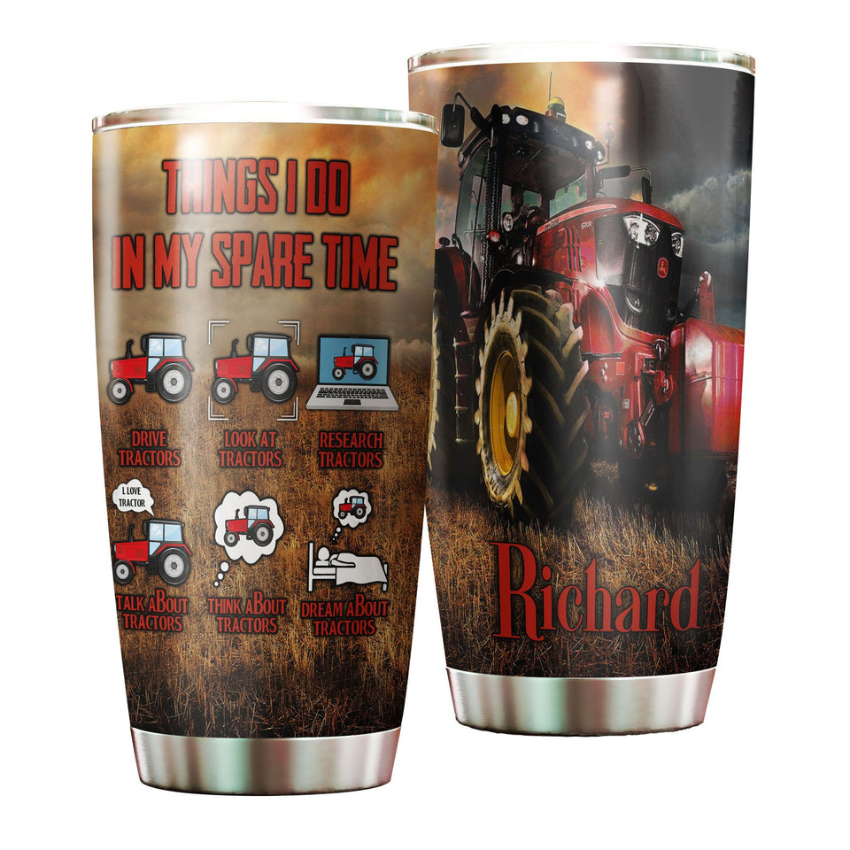 Camellia Personalized Red Tractor Things I Do In My Spare Time Farming Stainless Steel Tumbler - Double-Walled Insulation Travel Thermal Cup With Lid Gift For Farm Tractor Lover