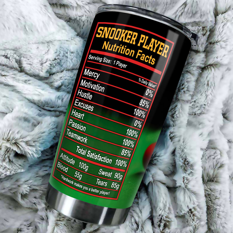 Camellia Personalized Billiards Snooker Player Nutrition Facts Stainless Steel Tumbler - Double-Walled Insulation Sporty Thermal Cup With Lid Gift For Pool Player Billiards