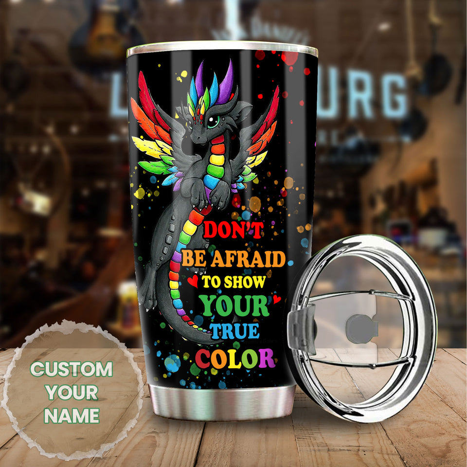Camellia Personalized Rainbow Dragon LGBT Show Your True Color Stainless Steel Tumbler - Double-Walled Insulation Thermal Cup With Lid Gift For Gay Lesbian