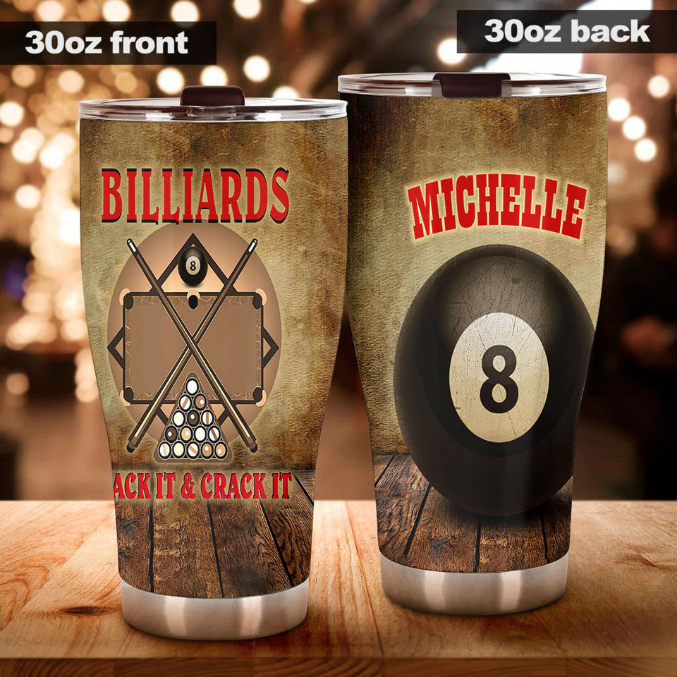 Camellia Personalized Billiards Rack It Crack It Stainless Steel Tumbler - Double-Walled Insulation Thermal Cup With Lid Gift For Dad Sport Lover