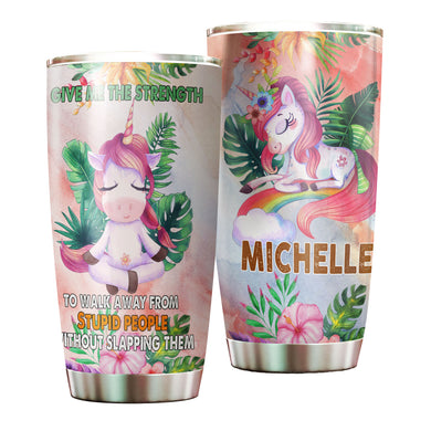 Camellia Personalized Unicorn Zen Meditation Give Me Strength Stainless Steel Tumbler - Double-Walled Insulation Thermal Cup With Lid Gift For Unicorn Lover Girls