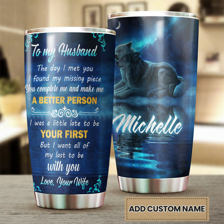 Camellia Personalized Wolves To My Husband Loving Letter Stainless Steel Tumbler - Double-Walled Insulation Thermal Cup With Lid Valentines Day Gift For Couple Husband Boyfriend