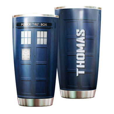 Camellia Personalized American Police Public Call Box Vintage Blue Stainless Steel Tumbler - Double-Walled Insulation Thermal Cup With Lid Gift For Police Officer Military