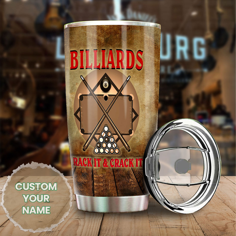 Camellia Personalized Billiards Rack It Crack It Stainless Steel Tumbler - Double-Walled Insulation Thermal Cup With Lid Gift For Dad Sport Lover