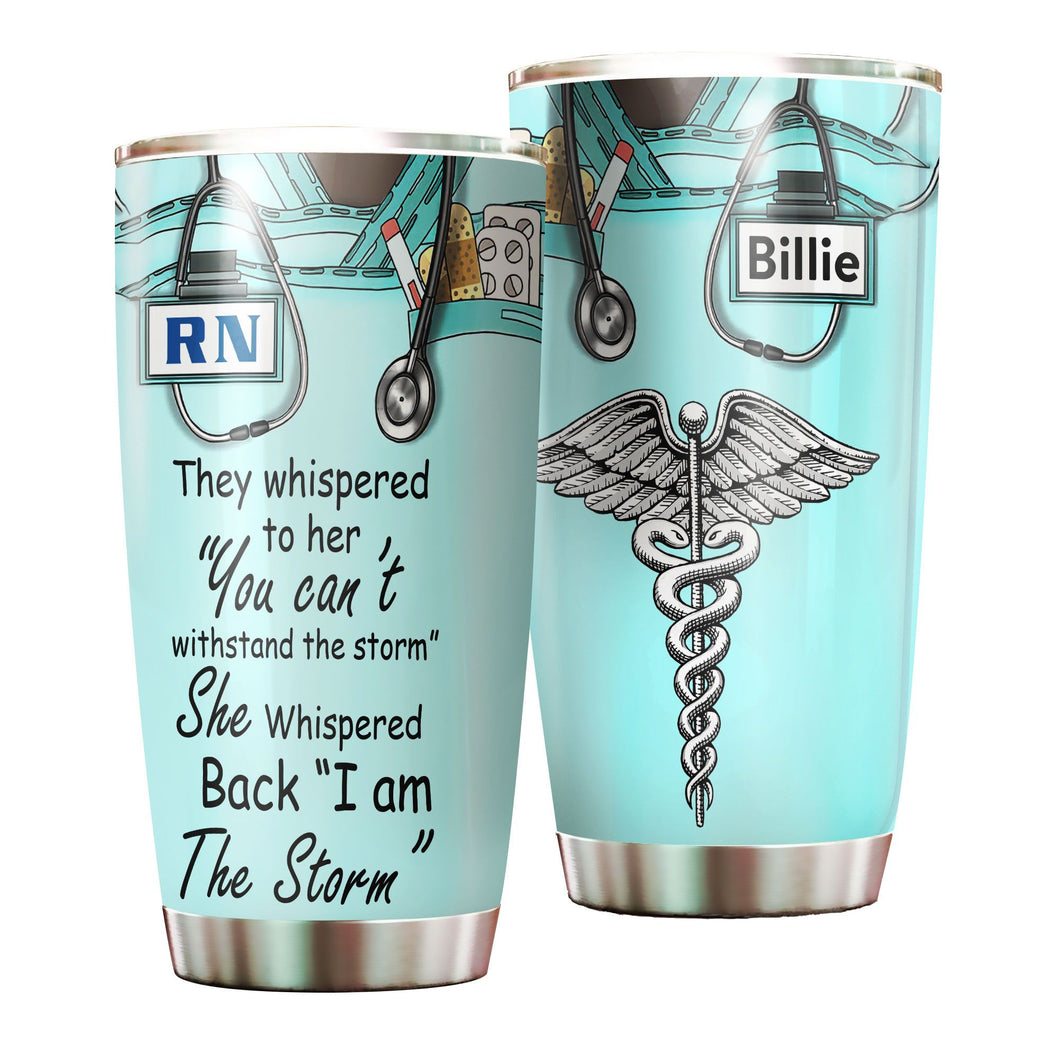Camellia Personalized I Am The Storm Stainless Steel Tumbler - Customized Double-Walled Insulation Thermal Cup With Lid Gift For Nurse Doctor