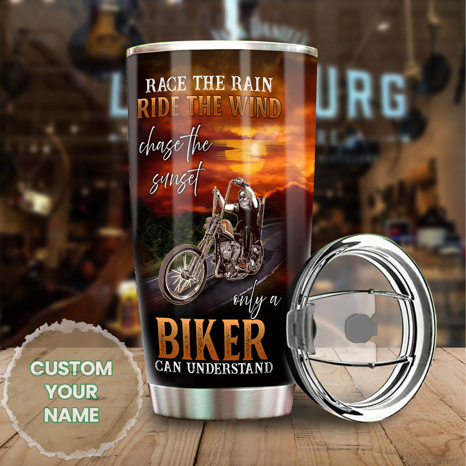 Camellia Personalized Race Rain Ride Wind Biker Can Understand Motorcycling Stainless Steel Tumbler - Double-Walled Insulation Thermal Cup With Lid Gift For Biker Men