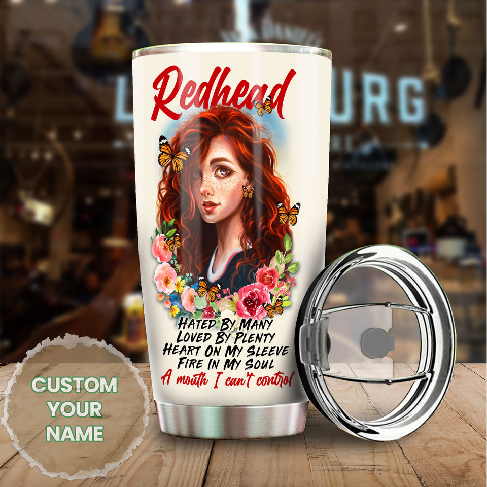 Camellia Personalized Redhead Hated By Many Loved By Plenty Girl Stainless Steel Tumbler - Double-Walled Insulation Thermal Cup With Lid Gift For Birthday Girl Women