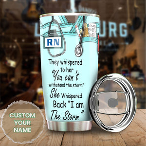 Camellia Personalized I Am The Storm Stainless Steel Tumbler - Customized Double-Walled Insulation Thermal Cup With Lid Gift For Nurse Doctor