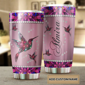 Camellia Personalized Hummingbirds Flowers Jewelry Style Stainless Steel Tumbler - Double-Walled Insulation Travel Thermal Cup With Lid Gift For Kids Animal Lover