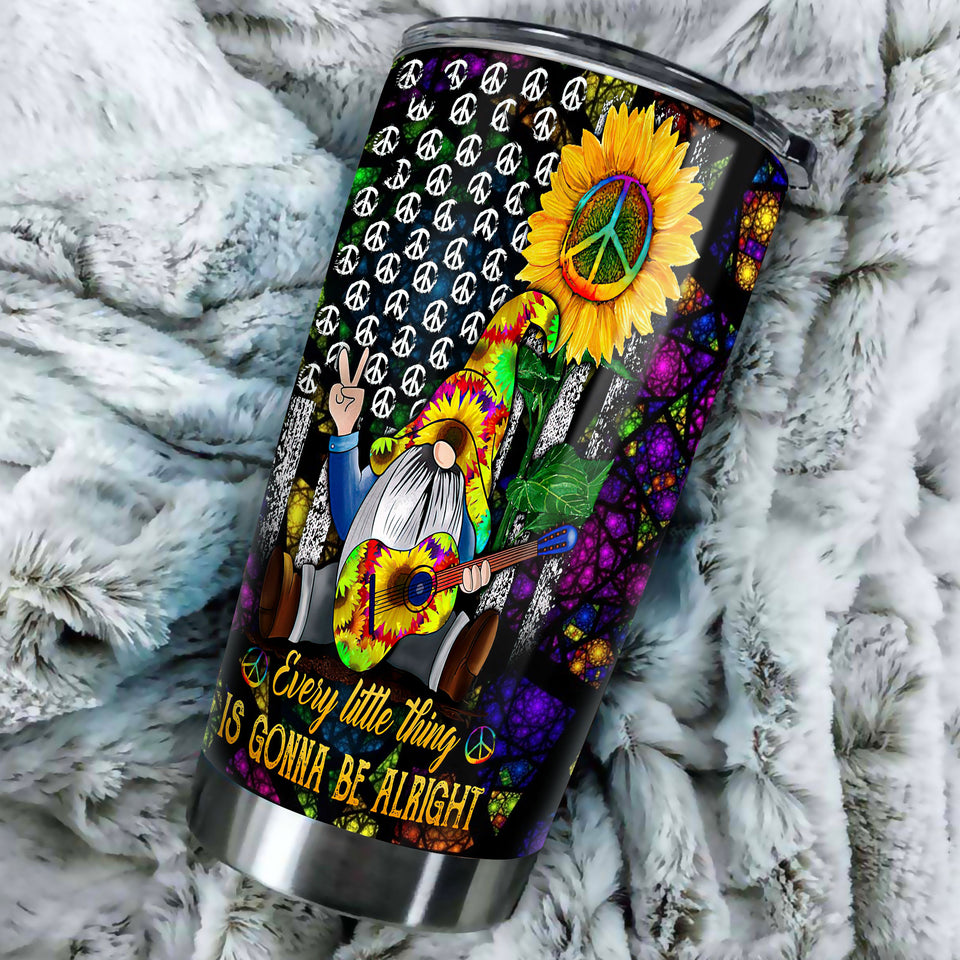 Camellia Personalized Sunflower Hippie Gnome Gonna Be Alright Stainless Steel Tumbler - Double-Walled Insulation Thermal Cup With Lid Gift For Hipster Peace Lover