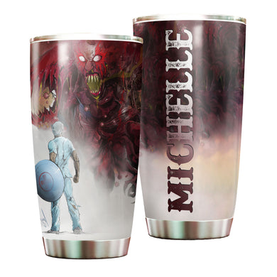 Camellia Personalized Superheroes Wear Scrubs Pandemic Graphics Stainless Steel Tumbler - Double-Walled Insulation Thermal Cup With Lid For Doctor Nurse