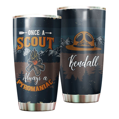 Camellia Personalized Once A Scout Always Pyromaniac Campfire Stainless Steel Tumbler - Double-Walled Insulation Travel Thermal Cup With Lid Gift For Boy Scouts Teenager