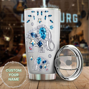 Camellia Personalized Animal Elephants Jewelry Style Tumbler Stainless Steel Tumbler - Double-Walled Insulation Travel Thermal Cup With Lid Gift For Elephant Lover Zoo Keeper