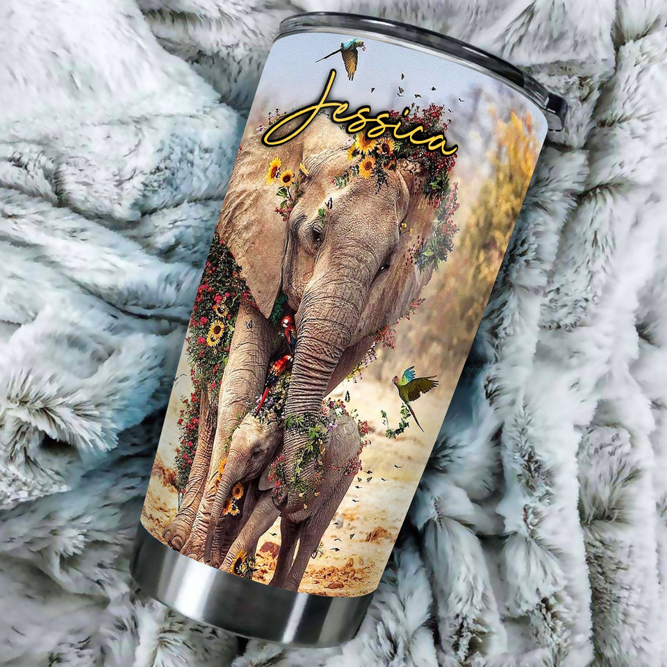 Camellia Personalized Elephant Mom To My Daughter Loving Letters Stainless Steel Tumbler - Double-Walled Insulation Travel Thermal Cup With Lid Mom Gift For Daughter Girl